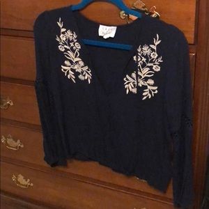 Long Sleeve Blouse with floral detail around neck